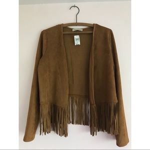 NWT Faux Suede Jacket with Fringe